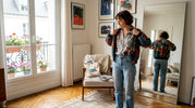 Chez elle, une jeune femme prend le temps de composer un look qui sort de l’ordinaire.