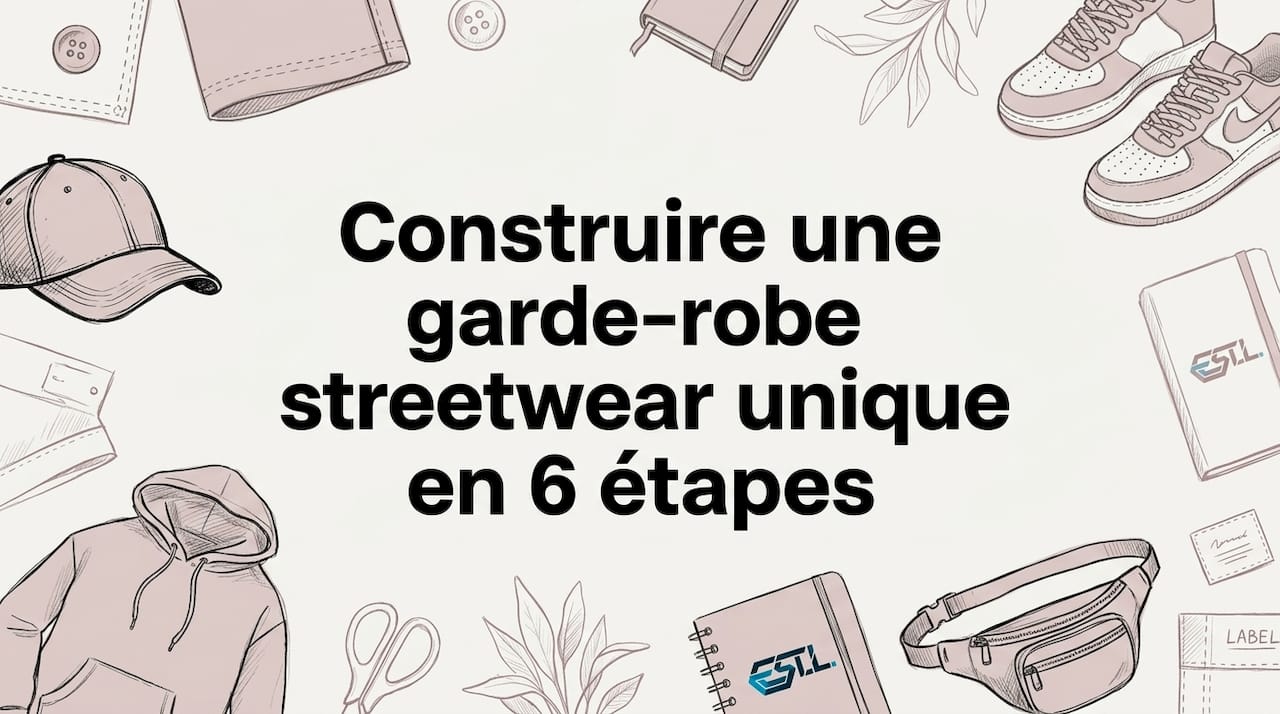 Carte principale avec une illustration façon croquis, agrémentée de touches streetwear placées aux quatre coins.