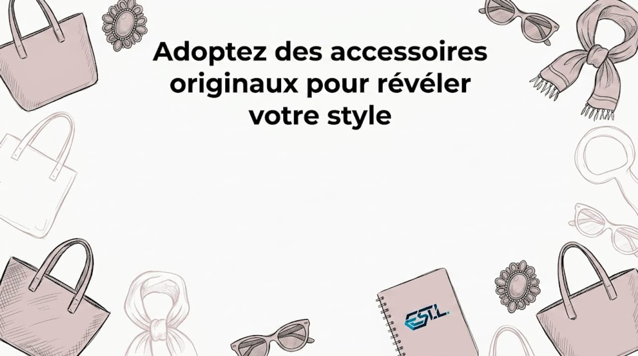 Des accessoires dessinés à la main entourent élégamment le centre du visuel où se trouve le titre.