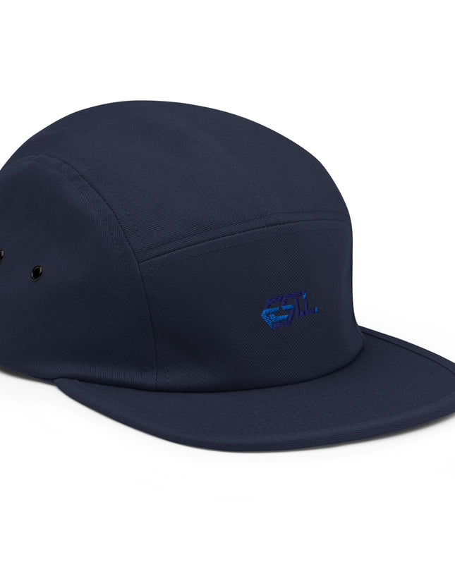 Casquette Camper (5 Panneaux) – EST.L en couleur navy, style épuré avec fermeture à clip en nylon.