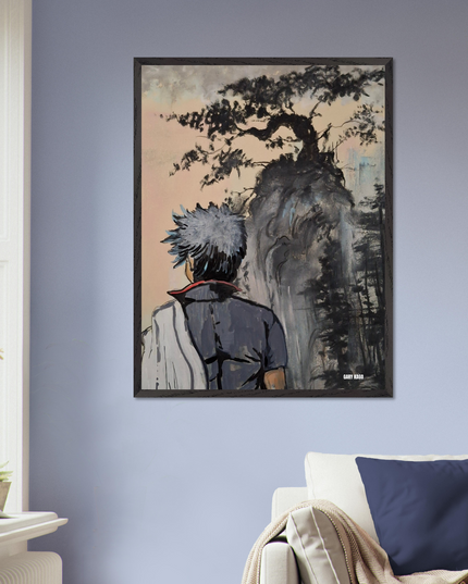 Gintoki pastel sec acrylique imprimé affiché dans une pièce élégante avec un décor moderne.