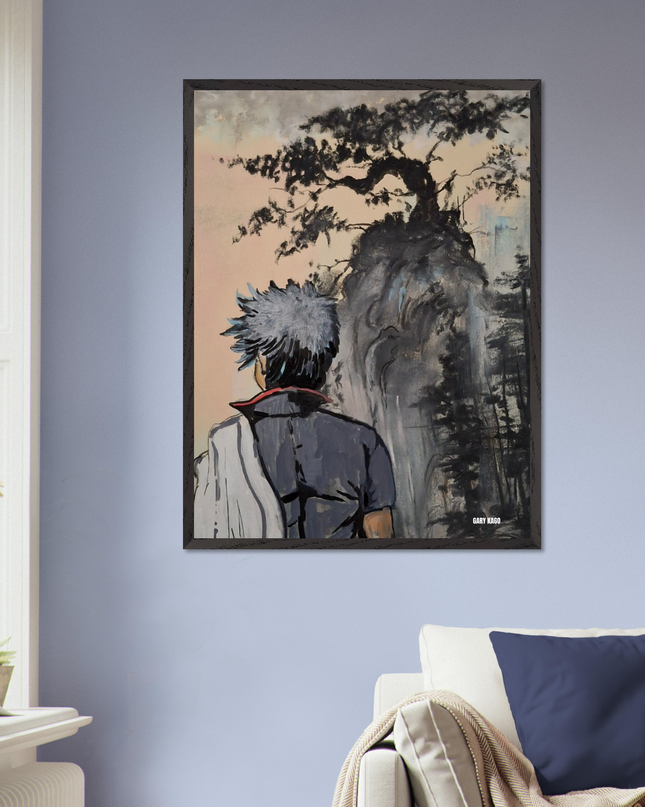 Gintoki pastel sec acrylique imprimé affiché dans une pièce élégante avec un décor moderne.