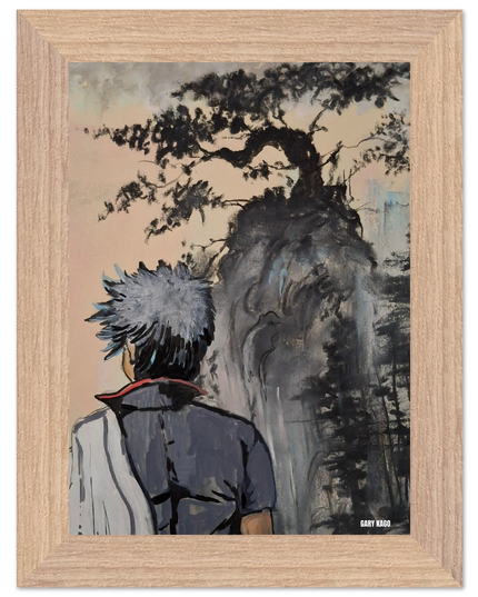 Gintoki pastel sec acrylique imprimé, œuvre de Gary Kago représentant un personnage contemplant un paysage.
