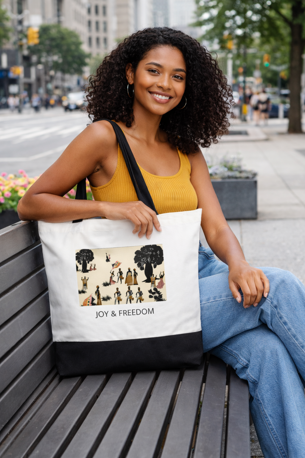 Large cotton tote bag, "JOY &amp; FREEDOM" Collection – by EST.L arts