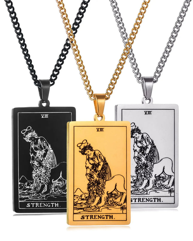 Collana con ciondolo a forma di tarocchi in acciaio inossidabile – Stella / Sole / Luna – Stile etnico unisex