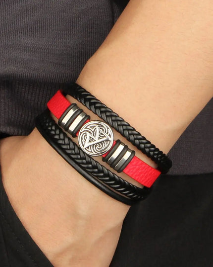 Bracelet en cuir tressé multicouche pour homme, boussole et œil protecteur – Style tendance