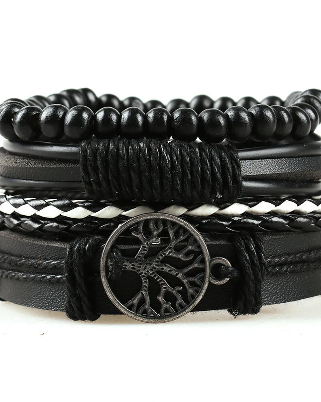 Ensemble de quatre bracelets en cuir pour hommes
