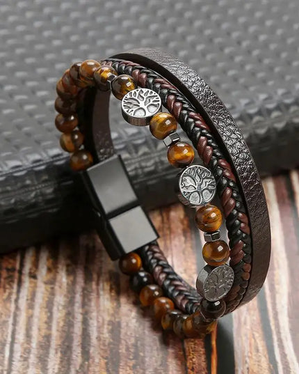 Bracelet en cuir tressé pour homme, multicouche, tissé à la main – 19, 21, 23 cm – Style punk et classique