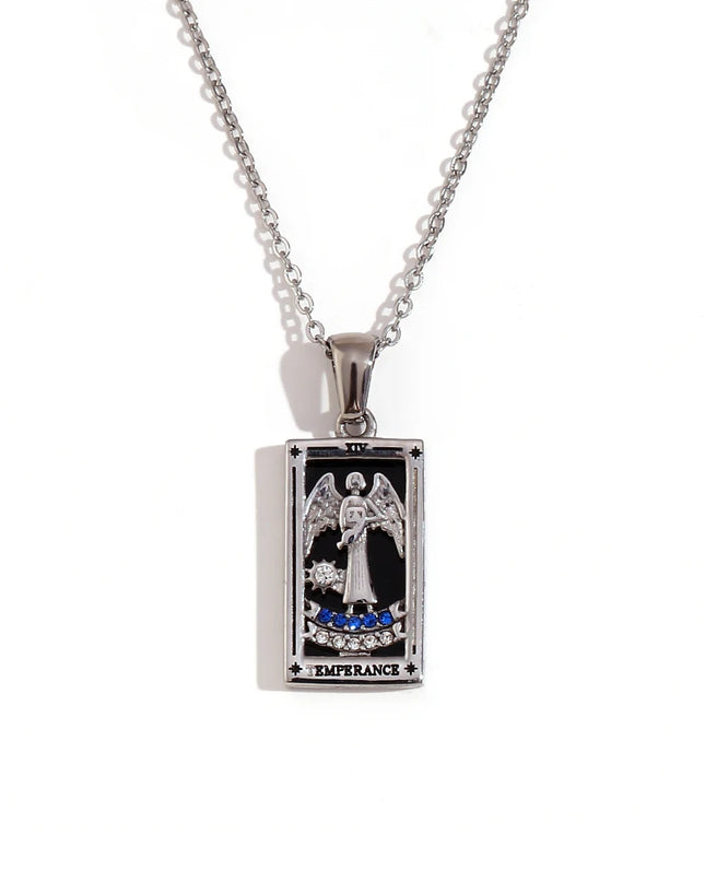 Collana con ciondolo a forma di tarocchi – Acciaio inossidabile e zirconi – Placcata oro 18 carati – Elegante e resistente gioiello da donna