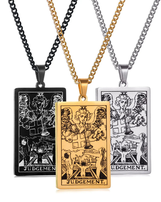 Collana con ciondolo a forma di tarocchi in acciaio inossidabile – Stella / Sole / Luna – Stile etnico unisex
