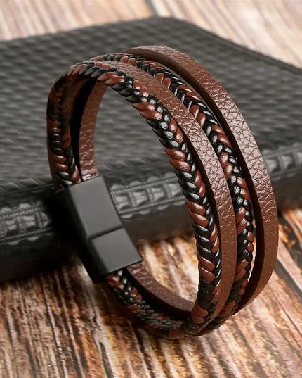 Bracelet en cuir tressé pour homme, multicouche, tissé à la main – 19, 21, 23 cm – Style punk et classique