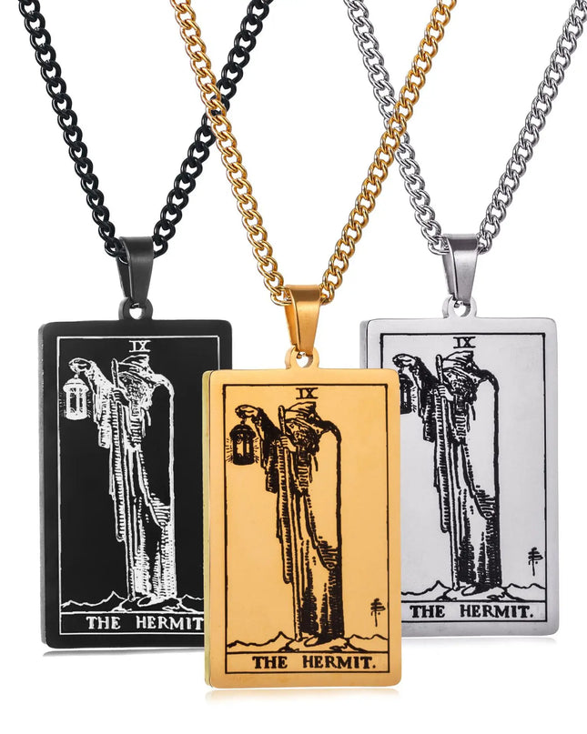 Collana con ciondolo a forma di tarocchi in acciaio inossidabile – Stella / Sole / Luna – Stile etnico unisex