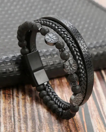 Bracelet en cuir tressé pour homme, multicouche, tissé à la main – 19, 21, 23 cm – Style punk et classique