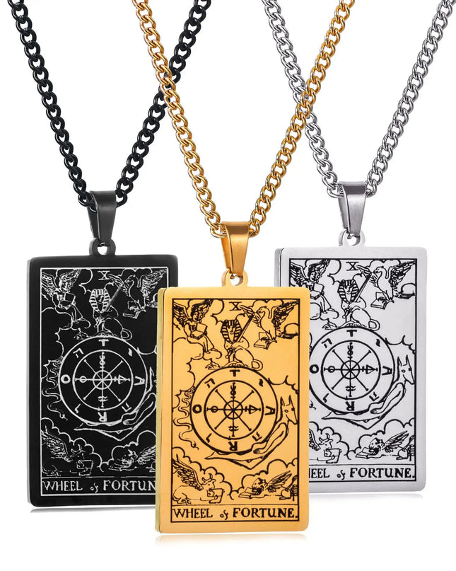Collana con ciondolo a forma di tarocchi in acciaio inossidabile – Stella / Sole / Luna – Stile etnico unisex
