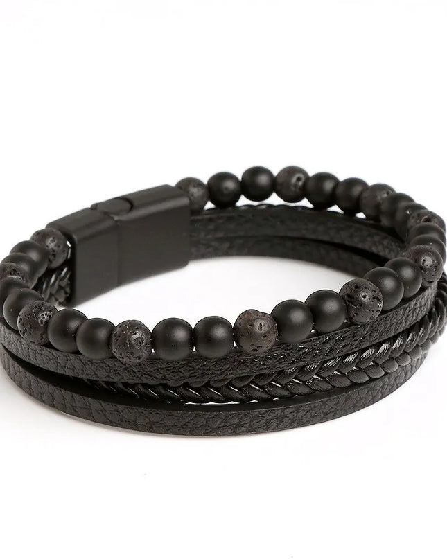Bracciale da uomo in pelle multistrato con perline occhio di tigre – Stile classico e di tendenza – Idea regalo per uomo.