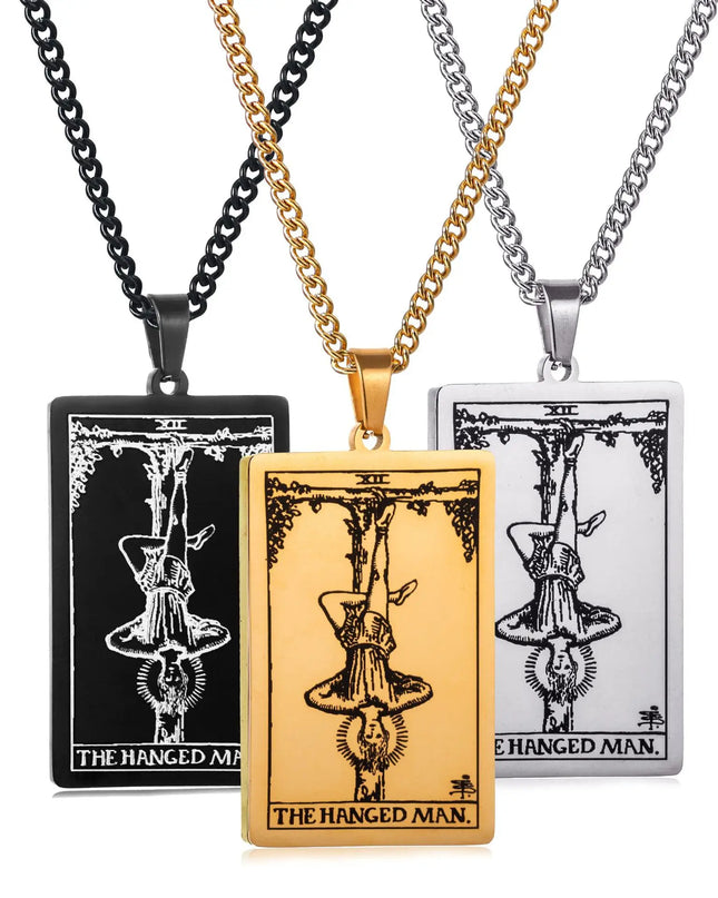Collana con ciondolo a forma di tarocchi in acciaio inossidabile – Stella / Sole / Luna – Stile etnico unisex