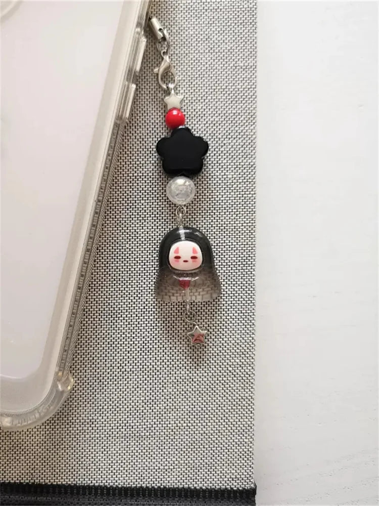 Breloque de lanière de téléphone Kaonashi sans visage, porte-clés en résine inspiré de l'anime Studio Ghibli, accessoires pendentif de sac à dos, cadeau Y2K