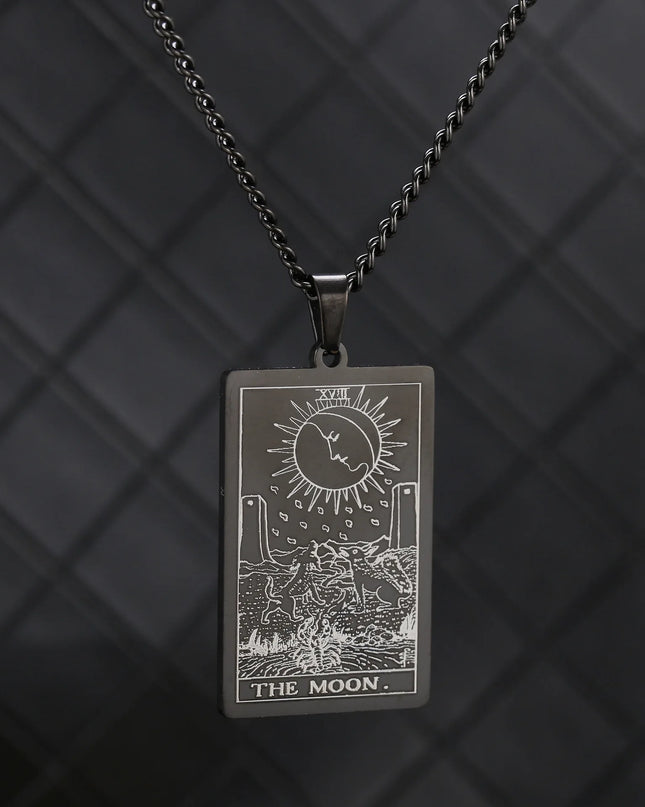 Collana con ciondolo a forma di tarocchi in acciaio inossidabile – Stella / Sole / Luna – Stile etnico unisex