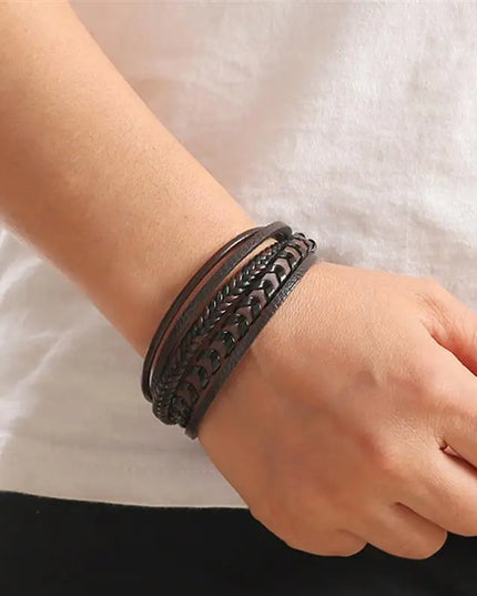 Bracelet en cuir tressé pour homme, multicouche, tissé à la main – 19, 21, 23 cm – Style punk et classique