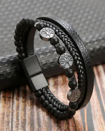 Bracelet en cuir tressé pour homme, multicouche, tissé à la main – 19, 21, 23 cm – Style punk et classique