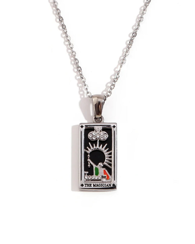 Collana con ciondolo a forma di tarocchi – Acciaio inossidabile e zirconi – Placcata oro 18 carati – Elegante e resistente gioiello da donna