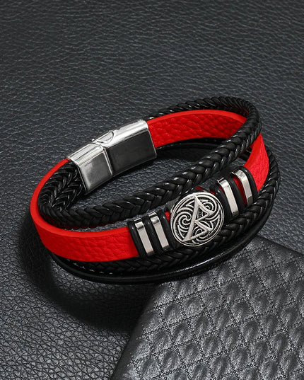 Bracelet en cuir tressé multicouche pour homme, boussole et œil protecteur – Style tendance