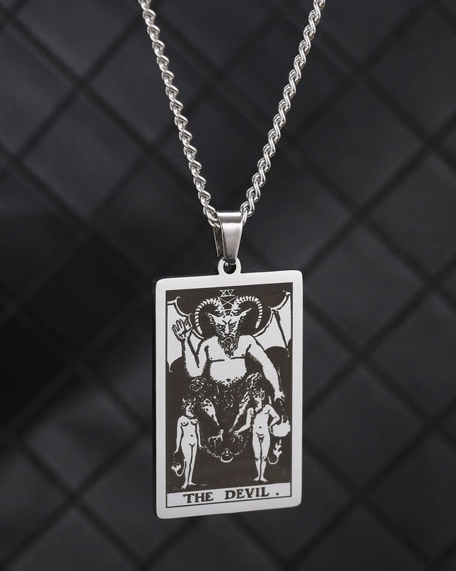 Collana con ciondolo a forma di tarocchi in acciaio inossidabile – Stella / Sole / Luna – Stile etnico unisex