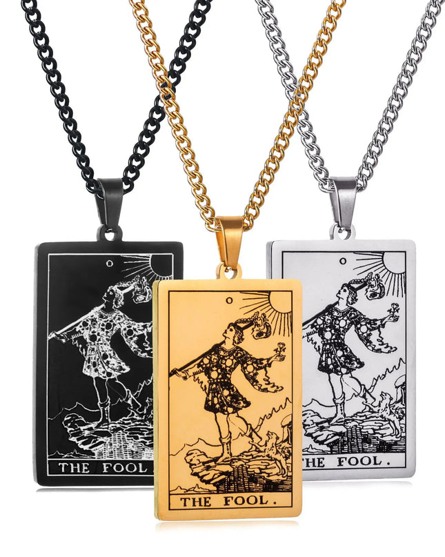 Collana con ciondolo a forma di tarocchi in acciaio inossidabile – Stella / Sole / Luna – Stile etnico unisex