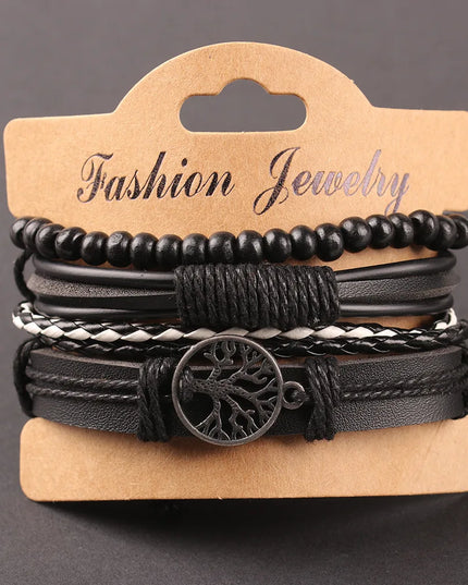 Set of Four Leather Bracelets for Men