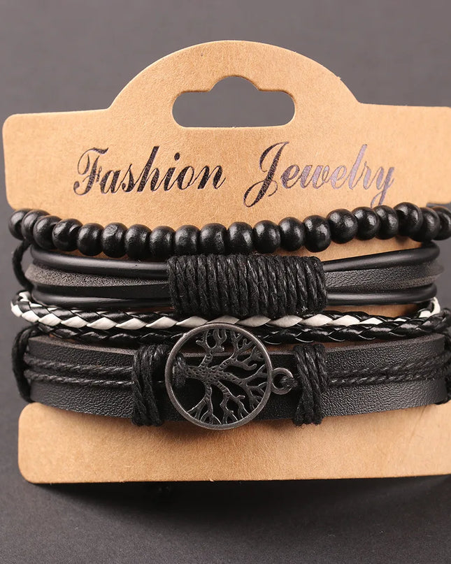 Ensemble de quatre bracelets en cuir pour hommes
