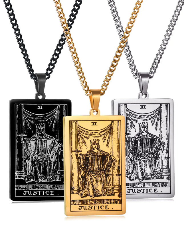 Collana con ciondolo a forma di tarocchi in acciaio inossidabile – Stella / Sole / Luna – Stile etnico unisex