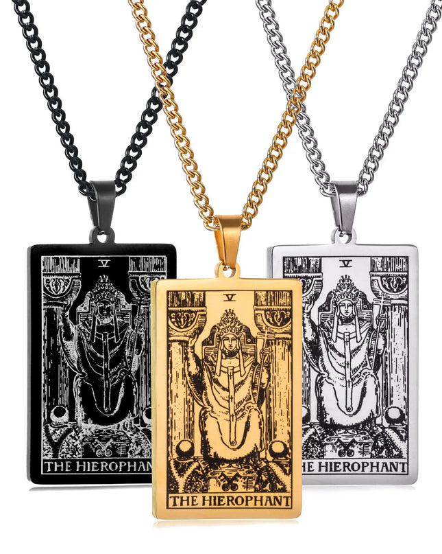 Collana con ciondolo a forma di tarocchi in acciaio inossidabile – Stella / Sole / Luna – Stile etnico unisex