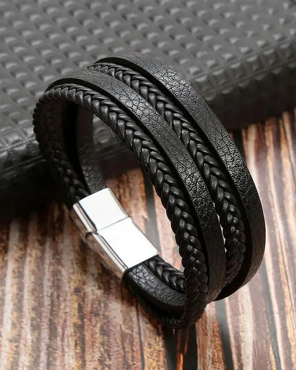 Bracelet en cuir tressé pour homme, multicouche, tissé à la main – 19, 21, 23 cm – Style punk et classique