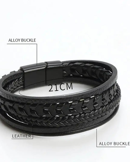 Bracelet en cuir tressé pour homme, multicouche, tissé à la main – 19, 21, 23 cm – Style punk et classique