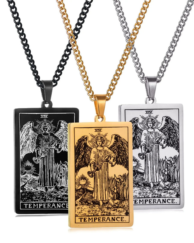 Collana con ciondolo a forma di tarocchi in acciaio inossidabile – Stella / Sole / Luna – Stile etnico unisex