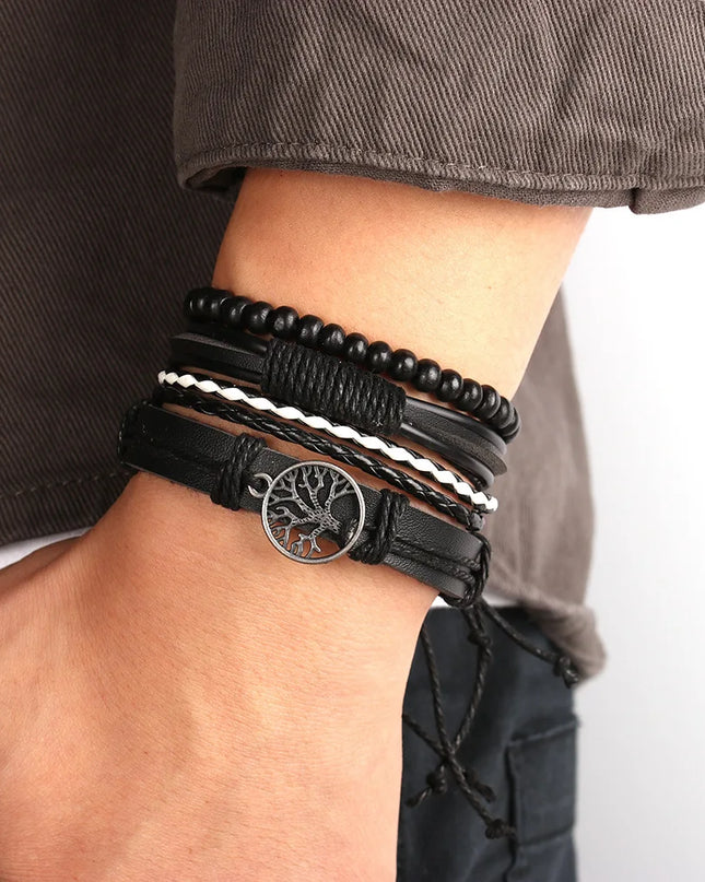 Ensemble de quatre bracelets en cuir pour hommes
