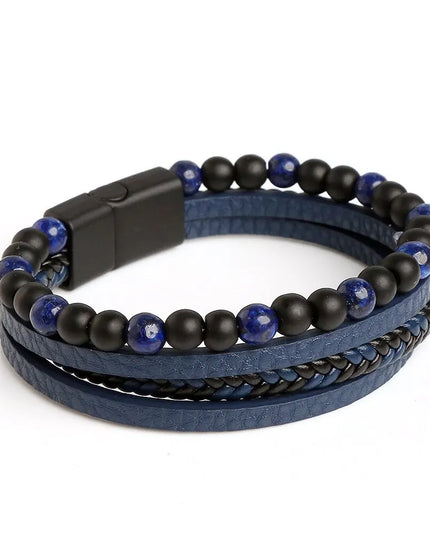 Bracelet homme en cuir multicouche avec perles œil de tigre – Style classique et tendance – Idée cadeau homme.