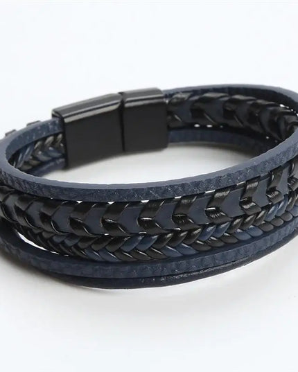 Bracelet en cuir tressé pour homme, multicouche, tissé à la main – 19, 21, 23 cm – Style punk et classique