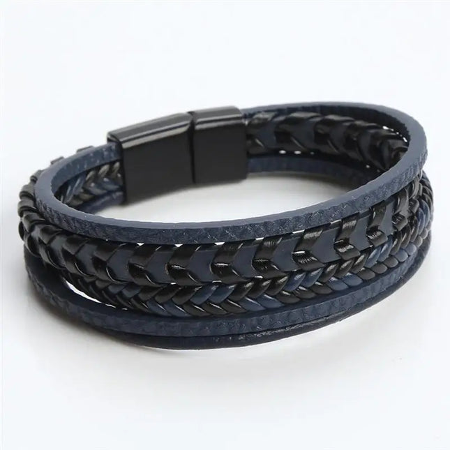 Bracciale da uomo in pelle intrecciata, multistrato, lavorato a mano – 19, 21, 23 cm – Stile punk e classico