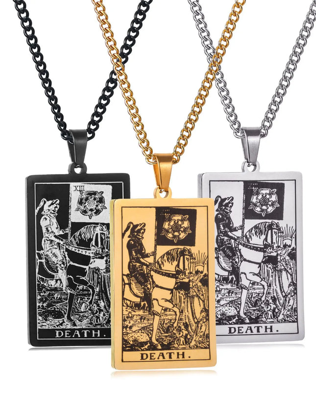 Collana con ciondolo a forma di tarocchi in acciaio inossidabile – Stella / Sole / Luna – Stile etnico unisex