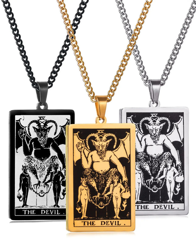 Collana con ciondolo a forma di tarocchi in acciaio inossidabile – Stella / Sole / Luna – Stile etnico unisex