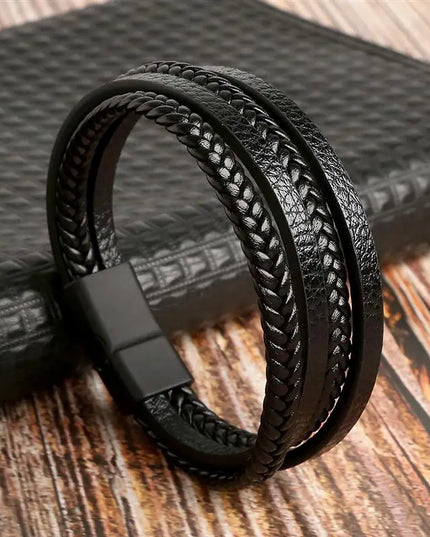 Bracelet en cuir tressé pour homme, multicouche, tissé à la main – 19, 21, 23 cm – Style punk et classique