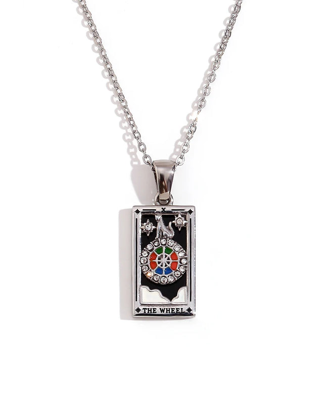 Collana con ciondolo a forma di tarocchi – Acciaio inossidabile e zirconi – Placcata oro 18 carati – Elegante e resistente gioiello da donna