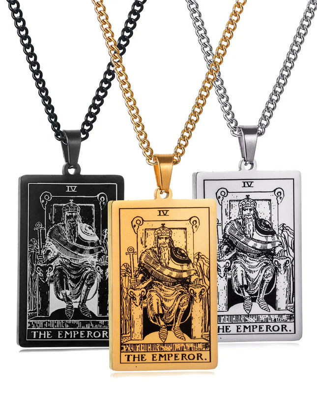 Collana con ciondolo a forma di tarocchi in acciaio inossidabile – Stella / Sole / Luna – Stile etnico unisex