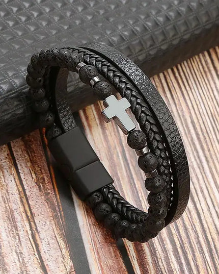 Bracelet en cuir tressé pour homme, multicouche, tissé à la main – 19, 21, 23 cm – Style punk et classique
