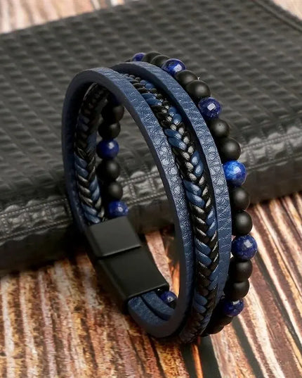 Bracelet homme en cuir multicouche avec perles œil de tigre – Style classique et tendance – Idée cadeau homme.