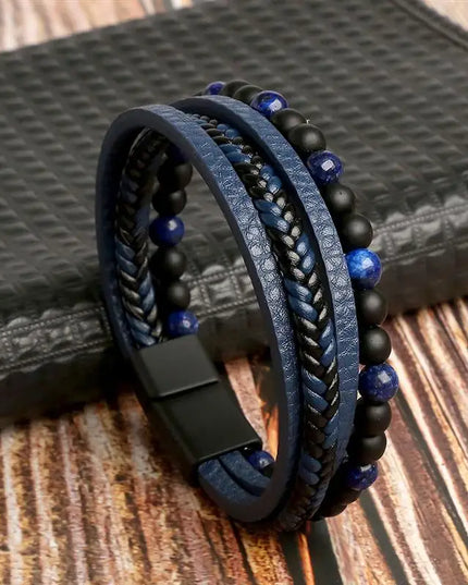 Bracelet en cuir tressé pour homme, multicouche, tissé à la main – 19, 21, 23 cm – Style punk et classique