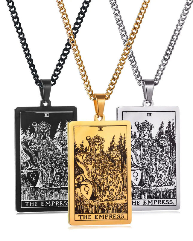 Collana con ciondolo a forma di tarocchi in acciaio inossidabile – Stella / Sole / Luna – Stile etnico unisex
