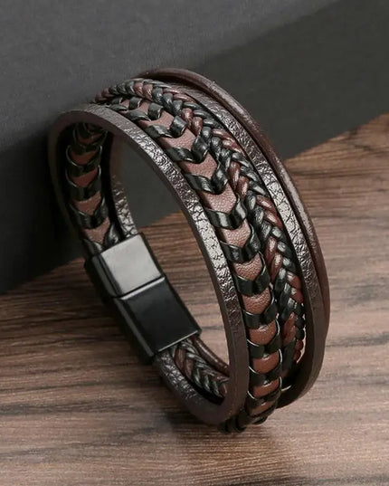 Bracelet en cuir tressé pour homme, multicouche, tissé à la main – 19, 21, 23 cm – Style punk et classique