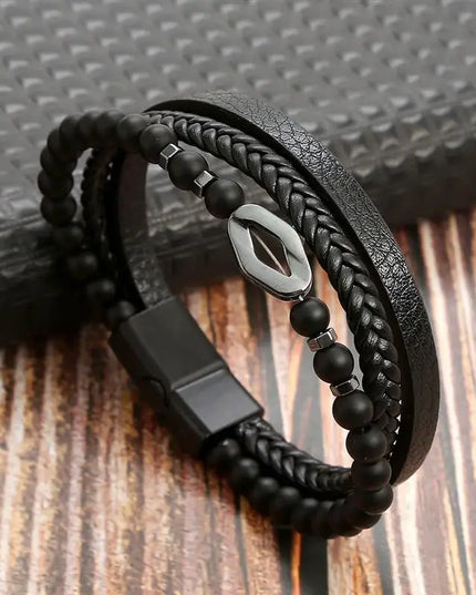 Bracelet en cuir tressé pour homme, multicouche, tissé à la main – 19, 21, 23 cm – Style punk et classique